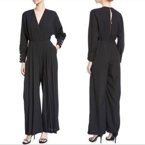 Donna Mizani- NWT Black Long-sleeve V-neck Wide Leg Jumpsuit Ruth Pearl Buttons